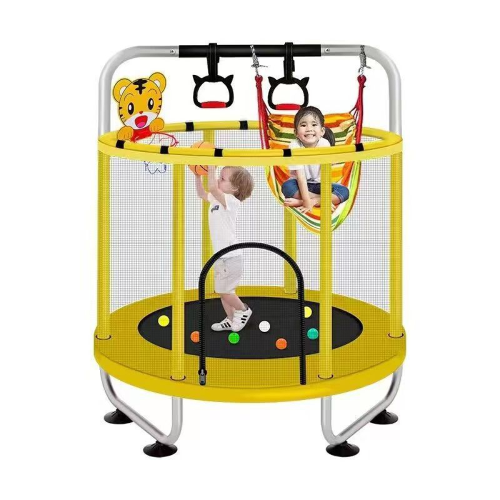 Round Trampoline Kids Play Set Basketball Hoop Swing