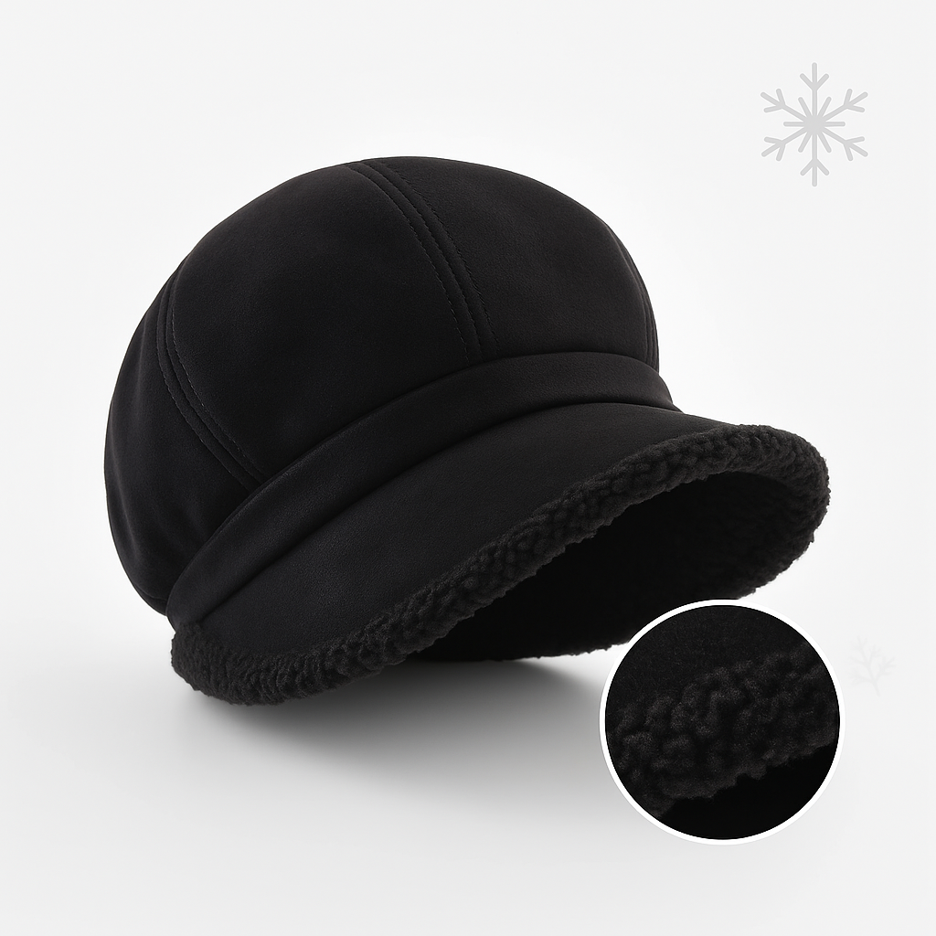 Winter Velvet Newsboy Hat with Fleece Trim