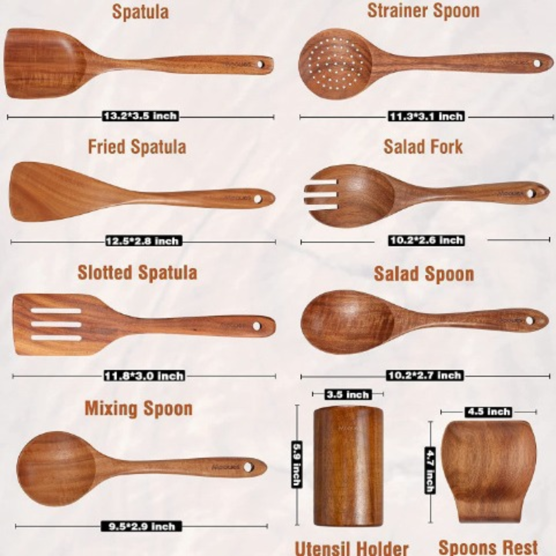 Wooden Kitchen Utensils Set in Teak Finish