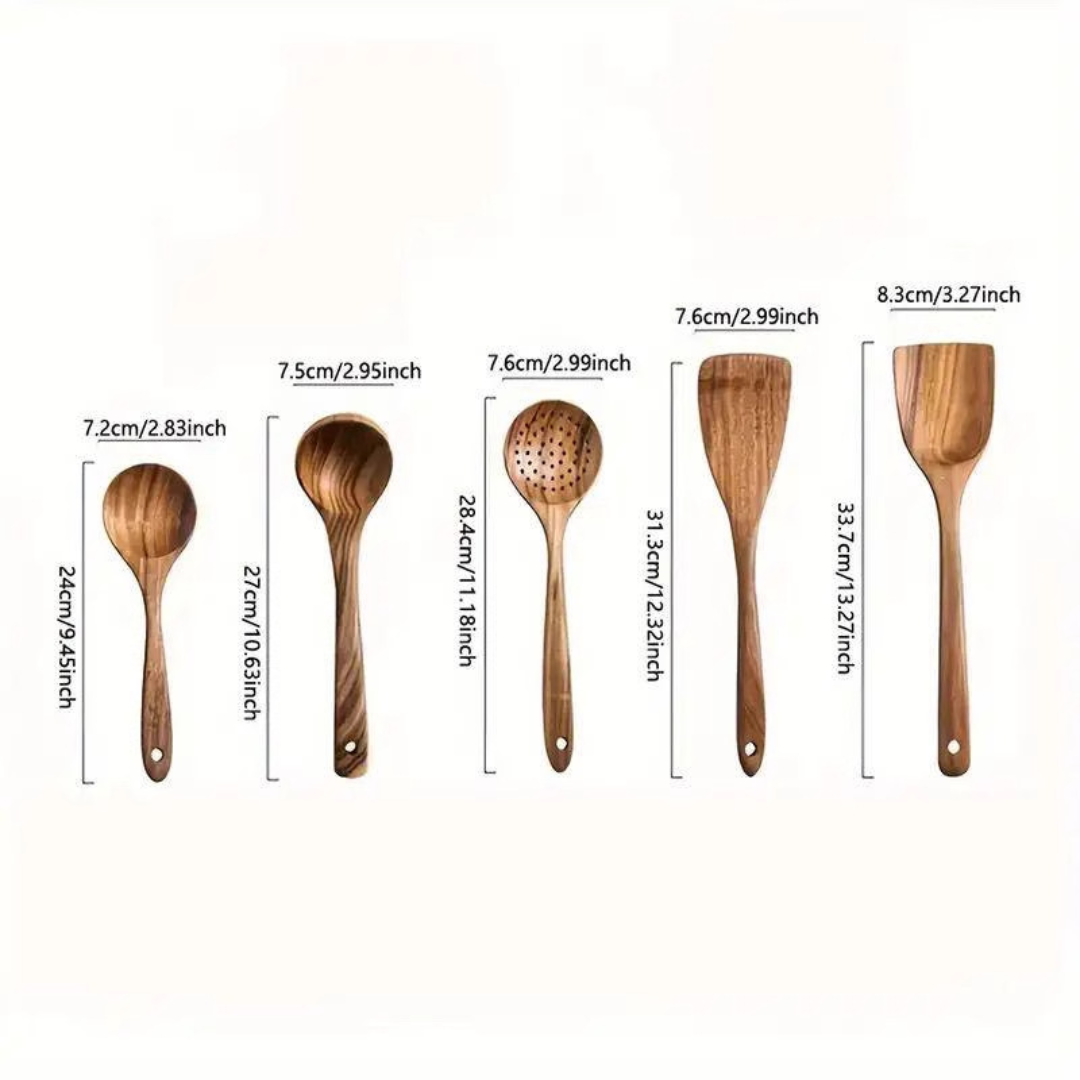 Wooden Kitchen Utensils Set in Teak Finish