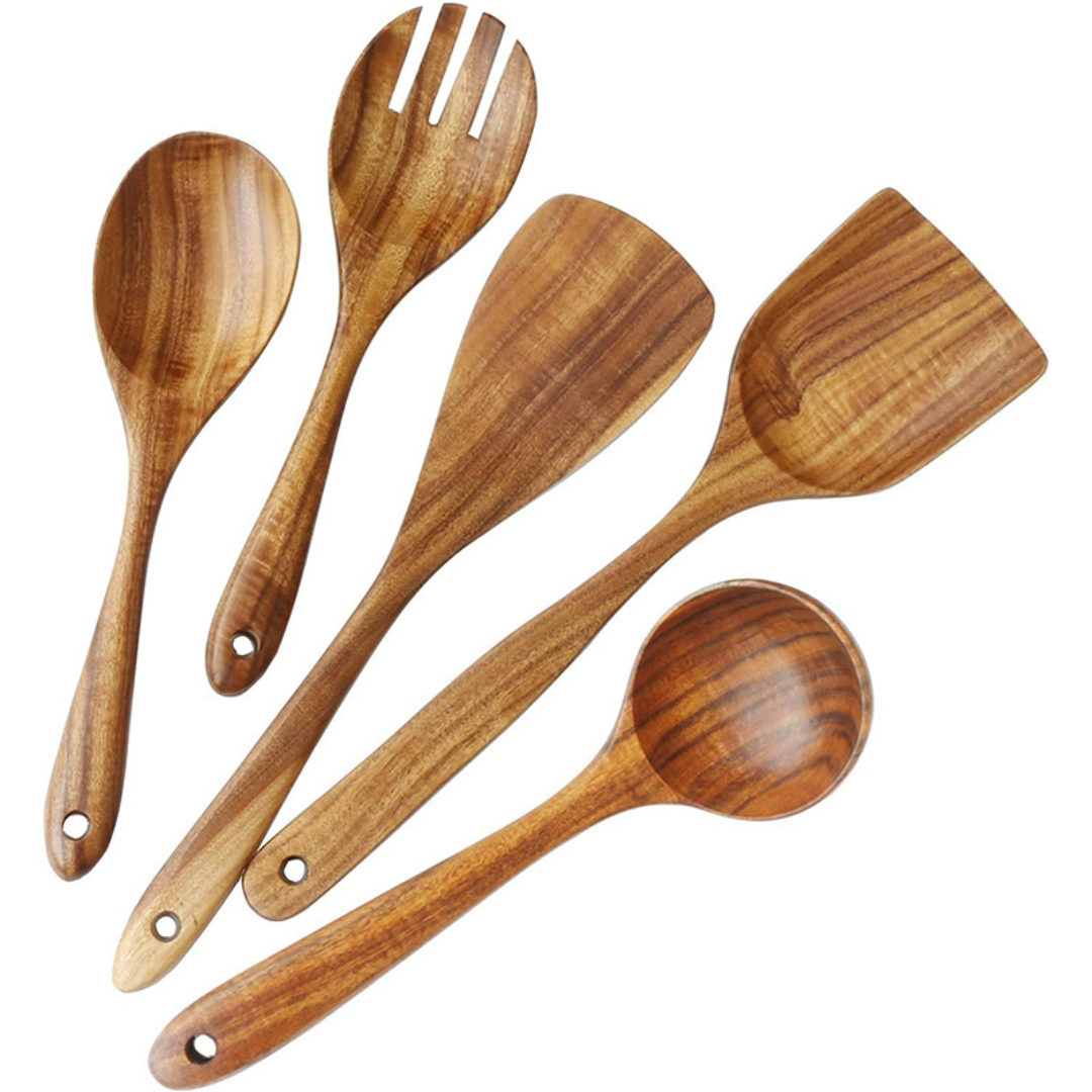 Wooden Kitchen Utensils Set in Teak Finish