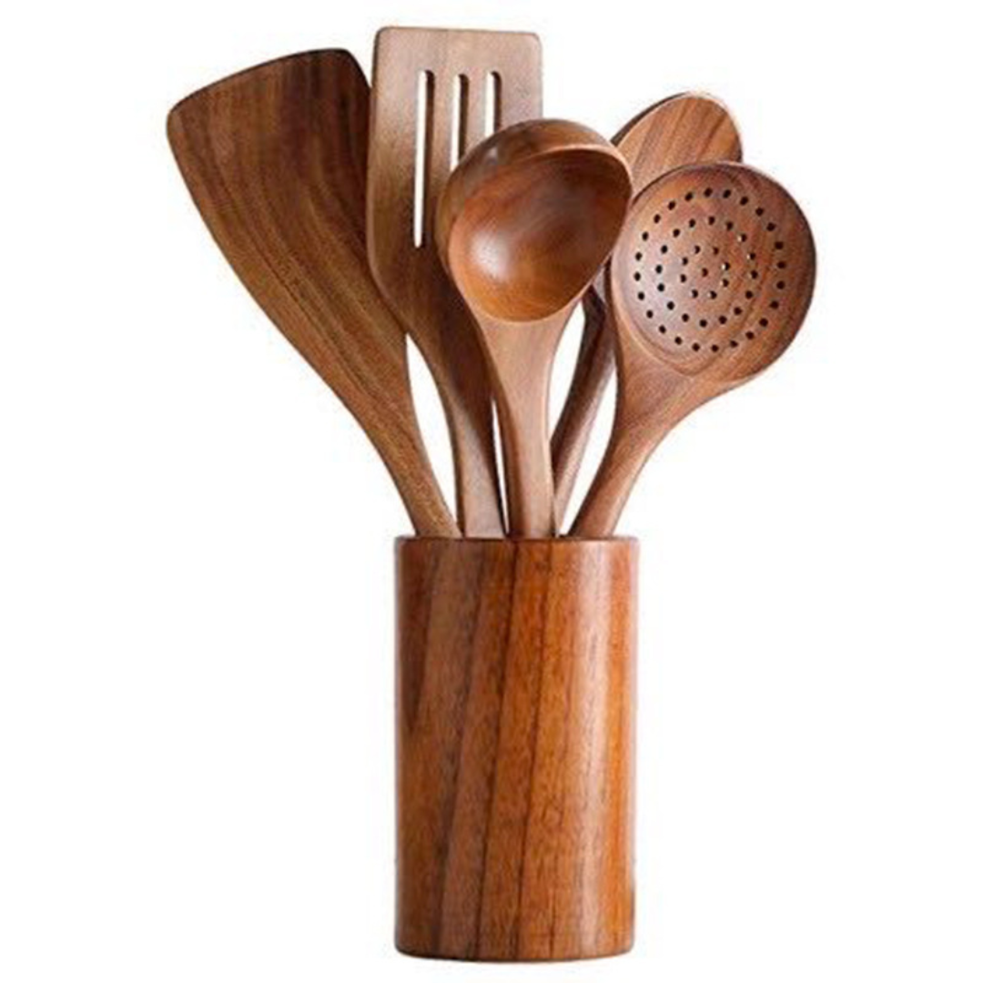 Wooden Kitchen Utensils Set in Teak Finish