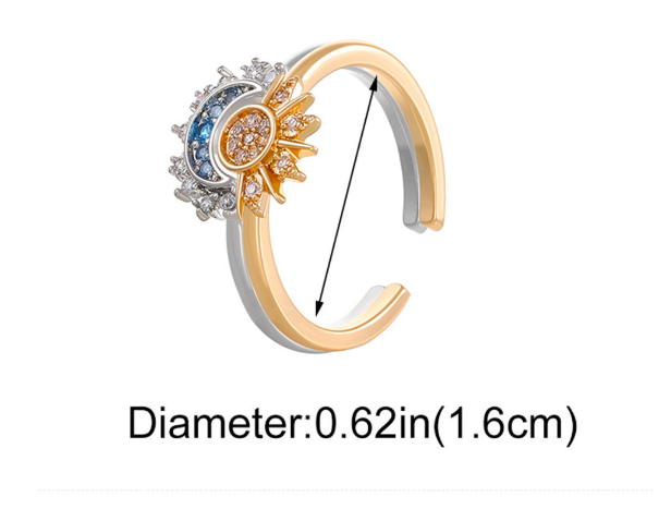 Anillo de declaración de cristal con diseño de sol y luna
