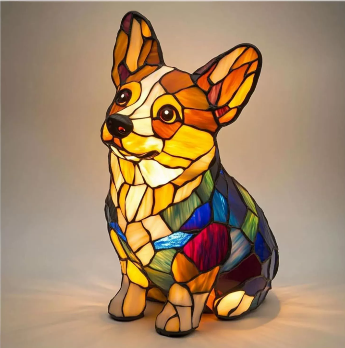 Stained Glass Dog Table Lamp Best Tiffany Style Pet Animal Home Decor