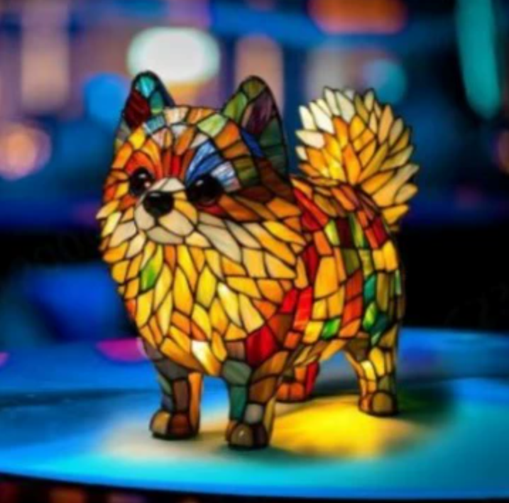 Stained Glass Dog Table Lamp Best Tiffany Style Pet Animal Home Decor