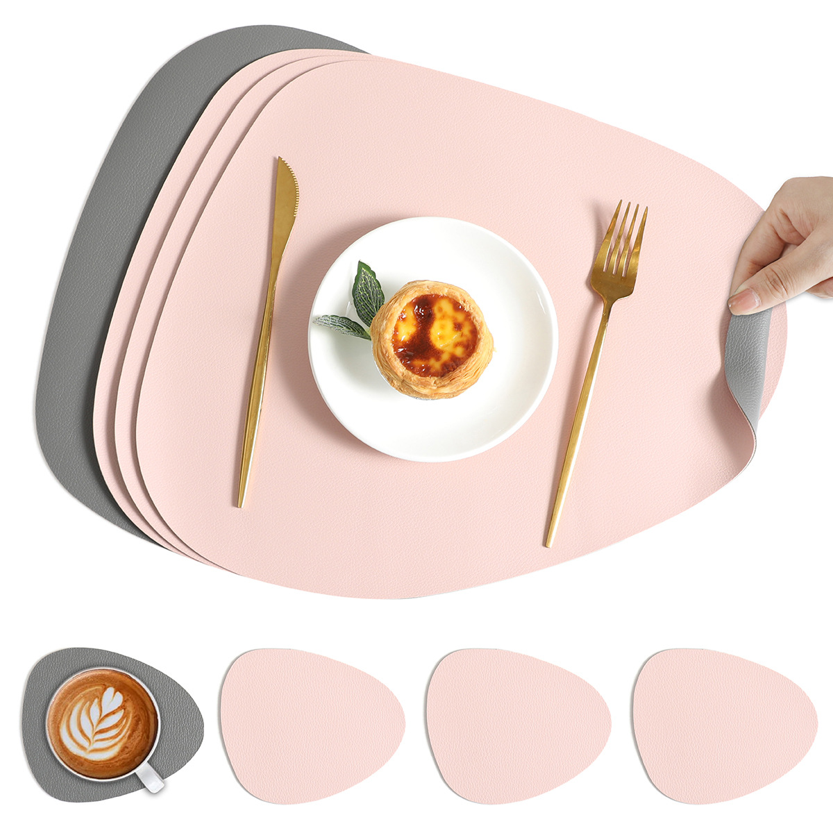 Table Mats Reversible Faux Leather Dining Set