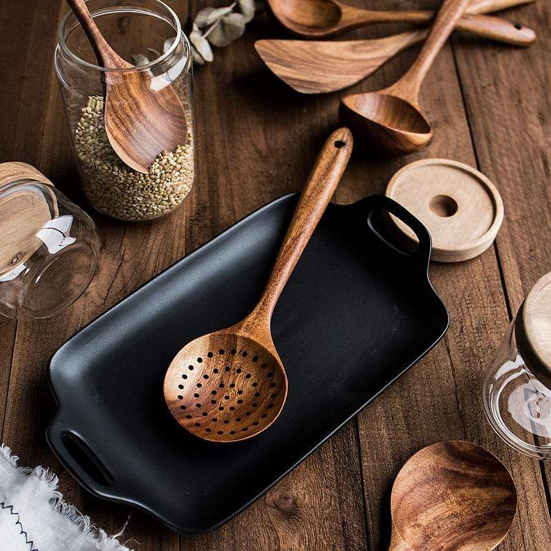 Wooden Cooking Utensils Set Teak Eco-Friendly