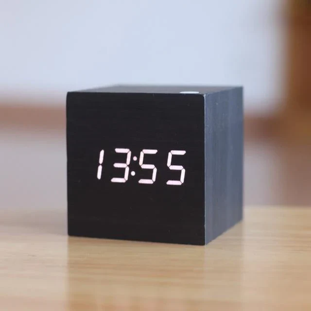 Wooden Digital Clock with LED Display
