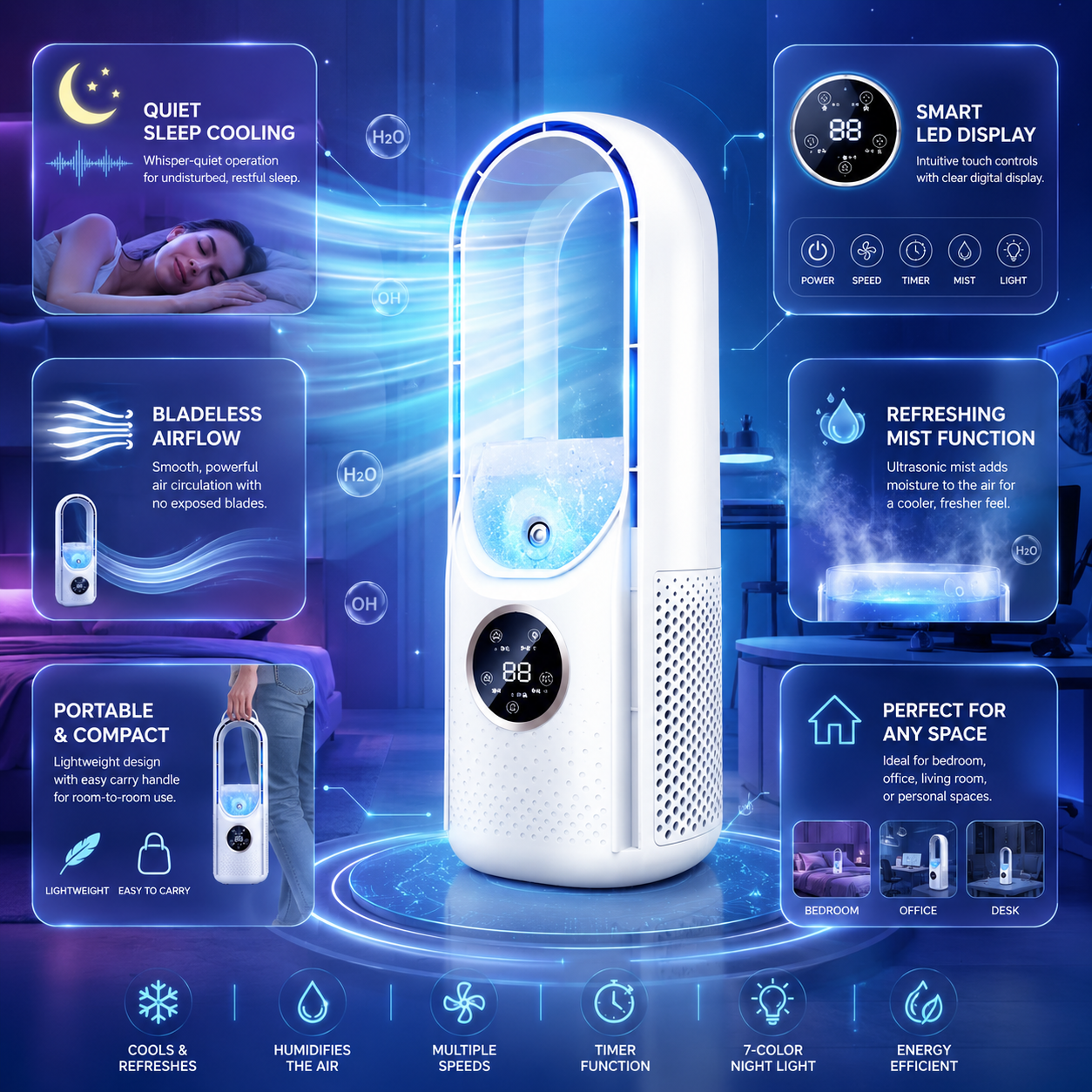 Quiet Air Conditioner Portable Cooling Fan Compact Design - Image 4