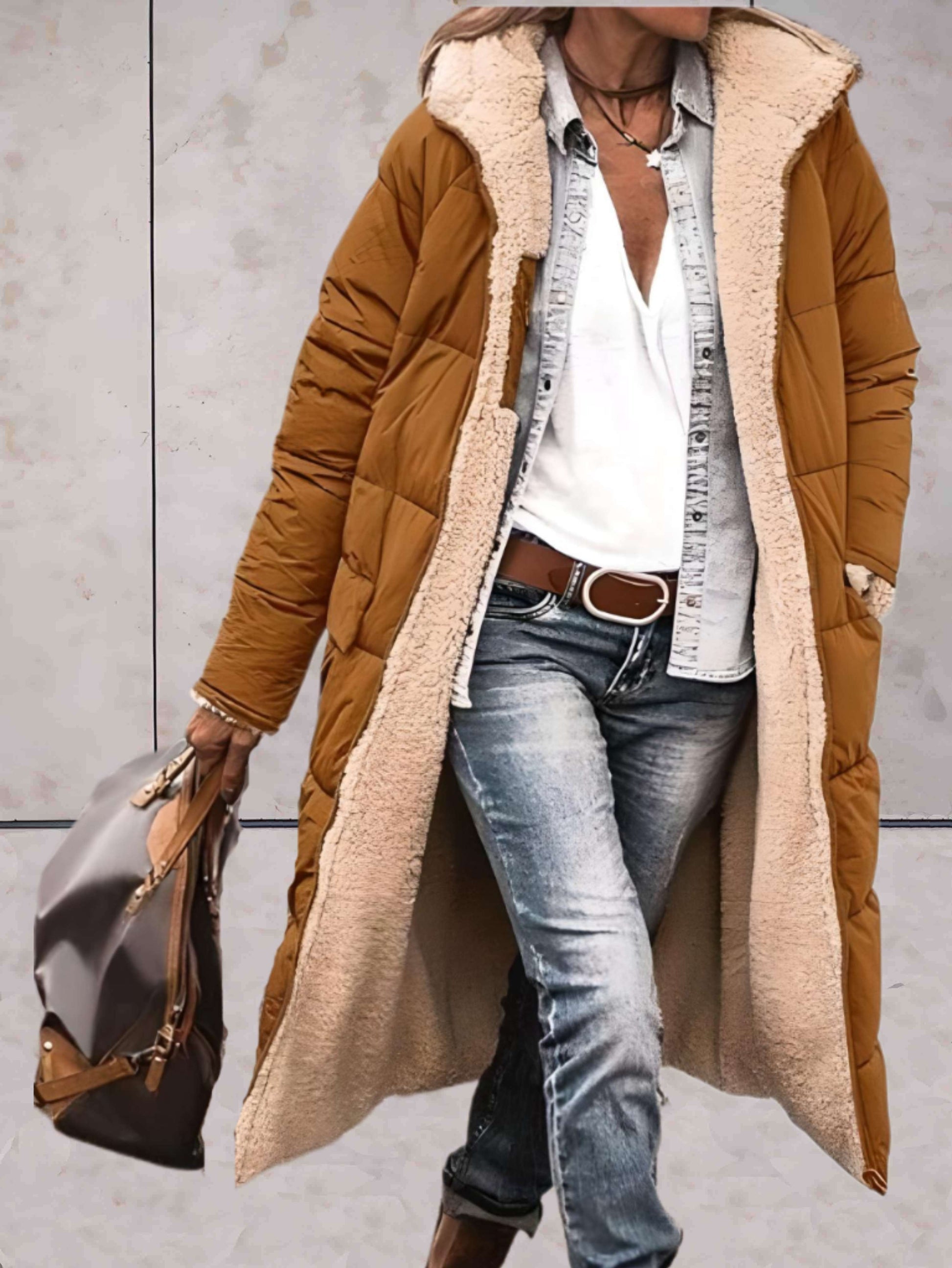Women's Long Quilted Puffer Winter Coat | Hooded Teddy Lined