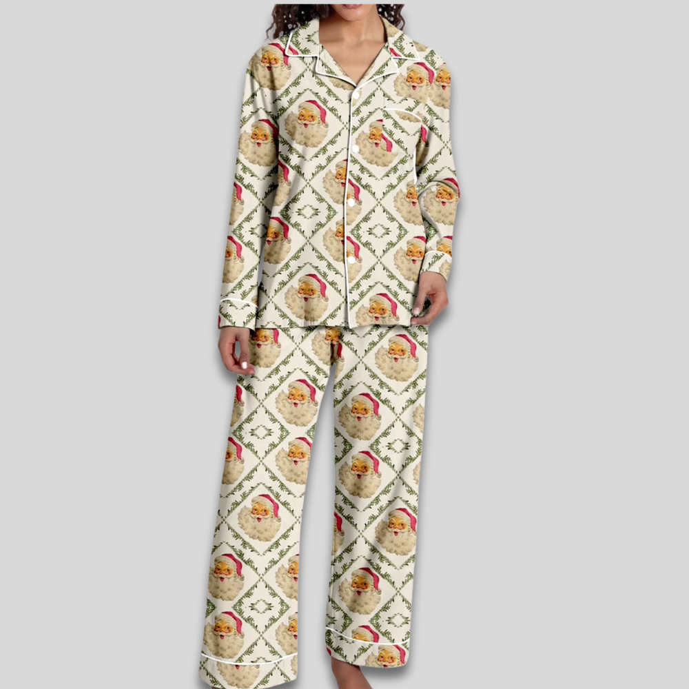 Dámský pohodlný měkký pyžamový set - vánoční dvoudílný s knoflíky