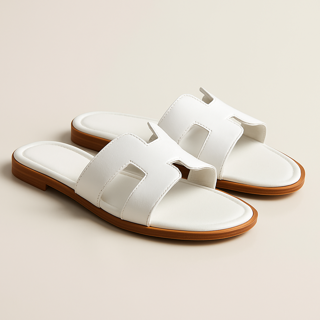 Leather Flat Sandals with Cut Out Strap