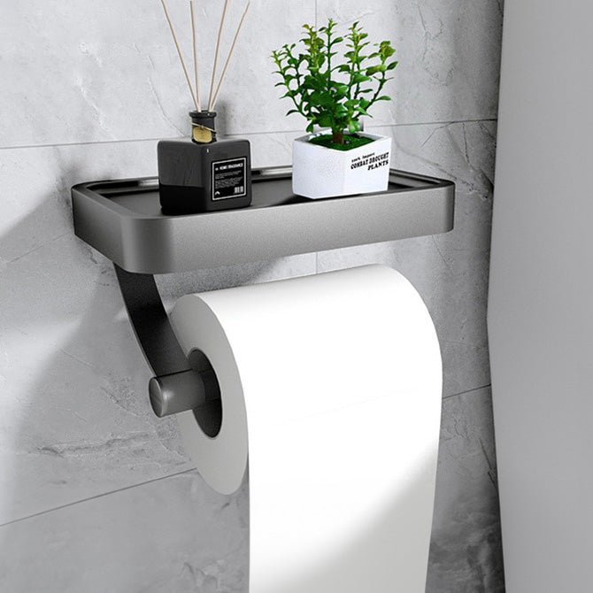 Toilet Roll Holder with Black Metal Shelf