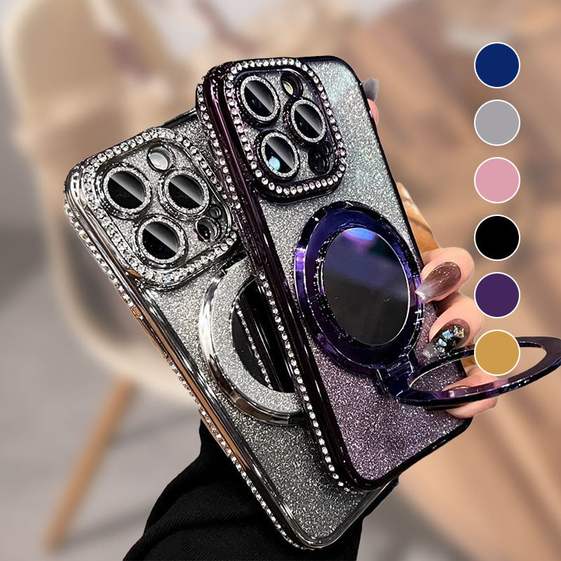 Pouzdro na telefon se zrcátkem magnetický stojan třpytky