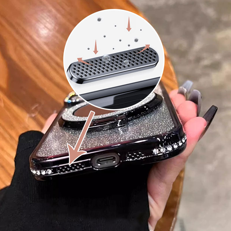 Pouzdro na telefon se zrcátkem magnetický stojan třpytky