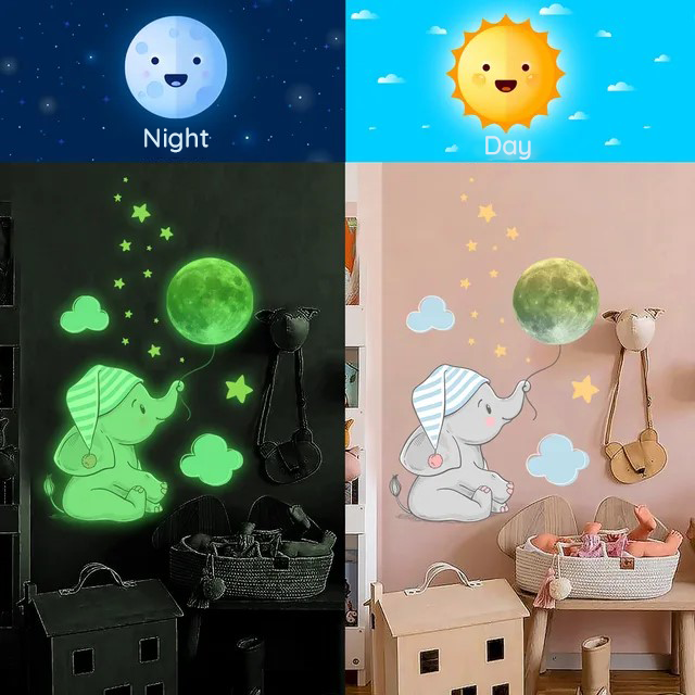 Wall Art Glowing Elephant Nursery Stickers