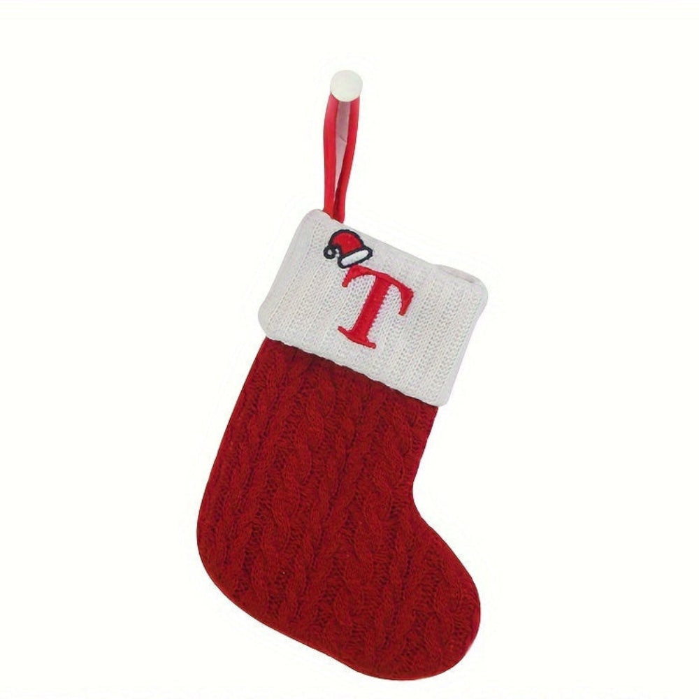 Christmas Stocking Knit Monogram Alphabet Decorative Holiday Sock