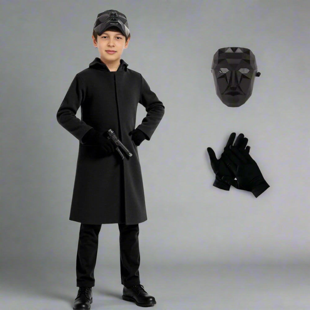 The Black Front Man Costume Kids and Adult Boss Cosplay Outfit with Hood and Gloves - Image 5