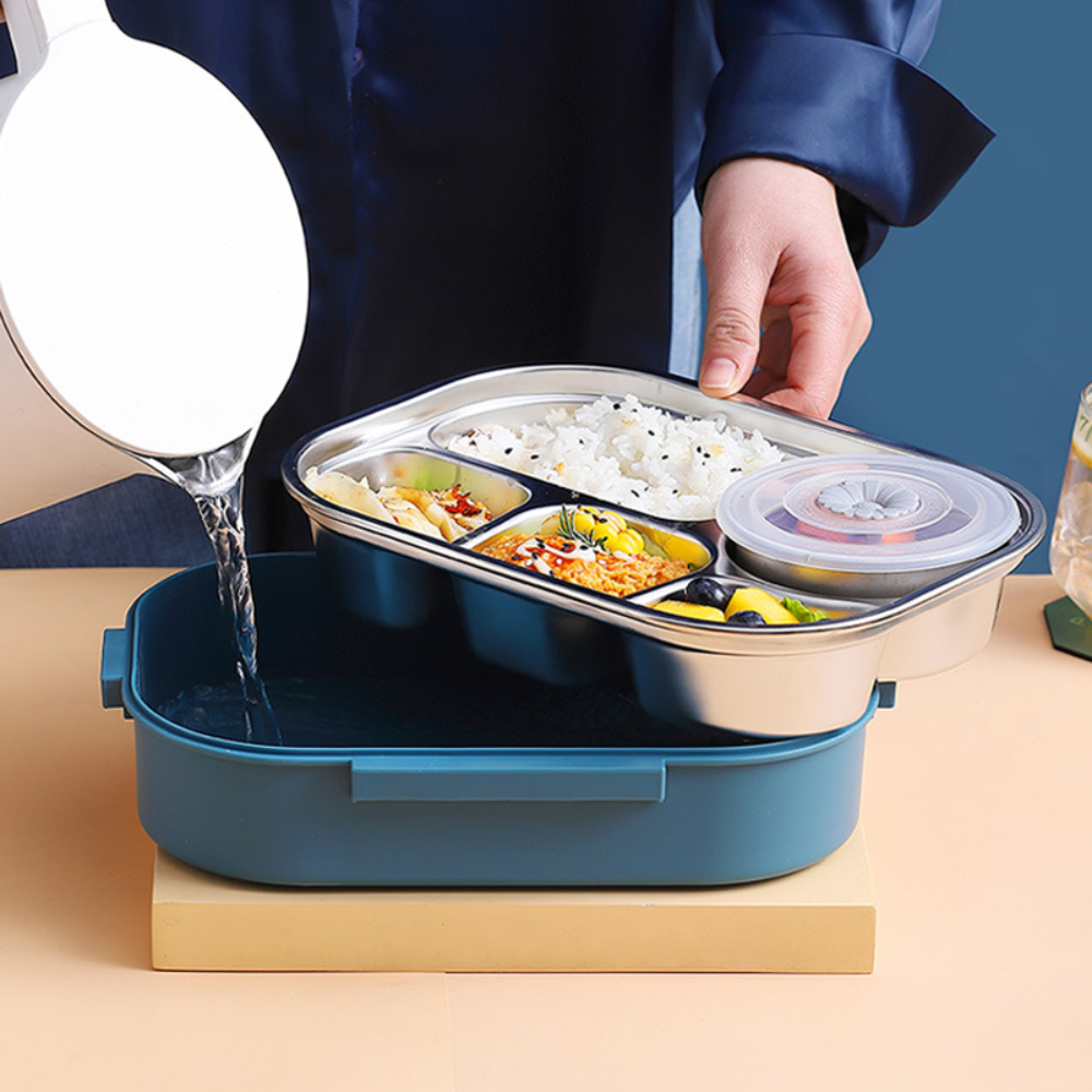 Thermo-Lunchbox aus Edelstahl – innen aus Edelstahl – 3 oder 4 Fächer mit Suppenschüssel – Wanduhr - Image 15