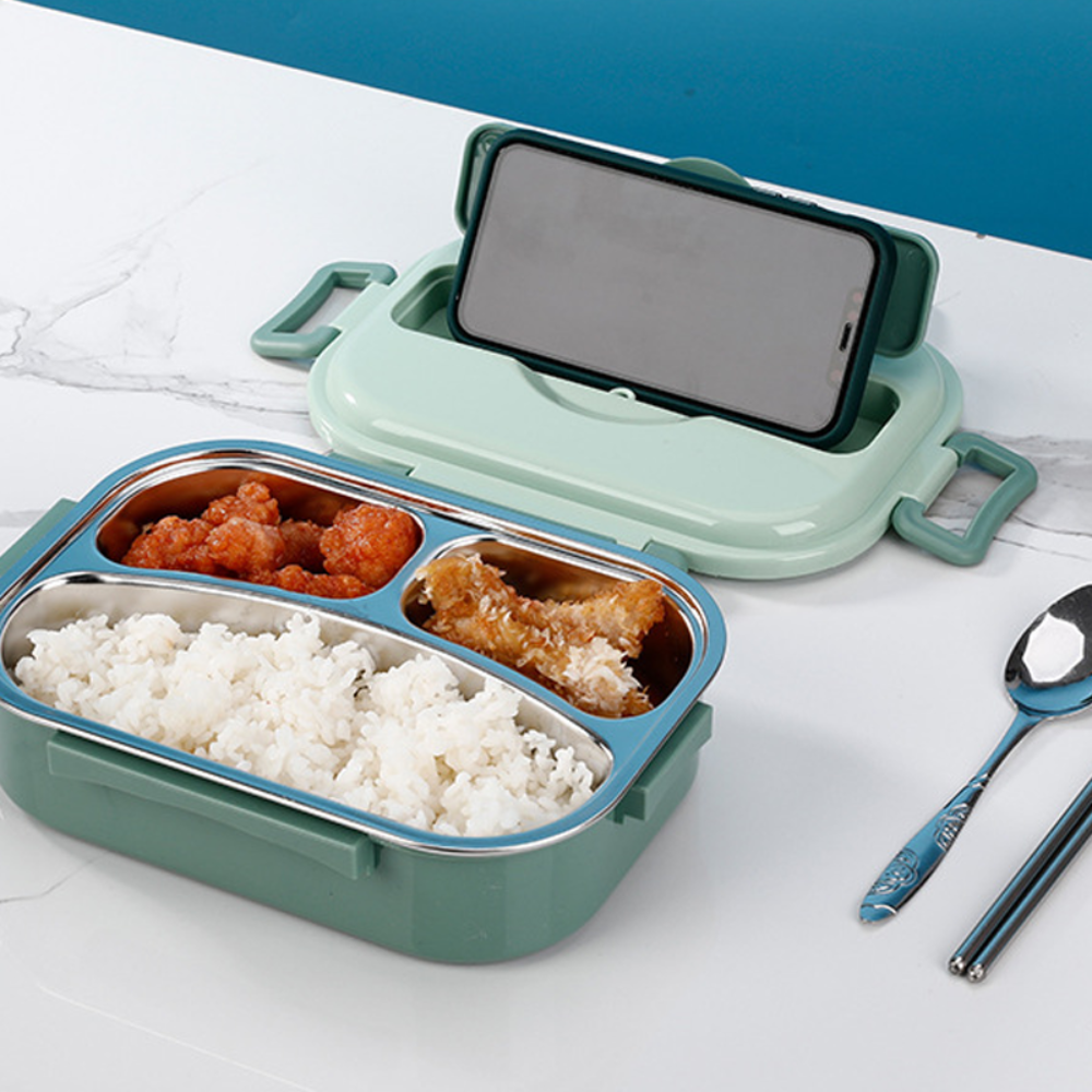 Thermo-Lunchbox aus Edelstahl – innen aus Edelstahl – 3 oder 4 Fächer mit Suppenschüssel – Wanduhr - Image 16