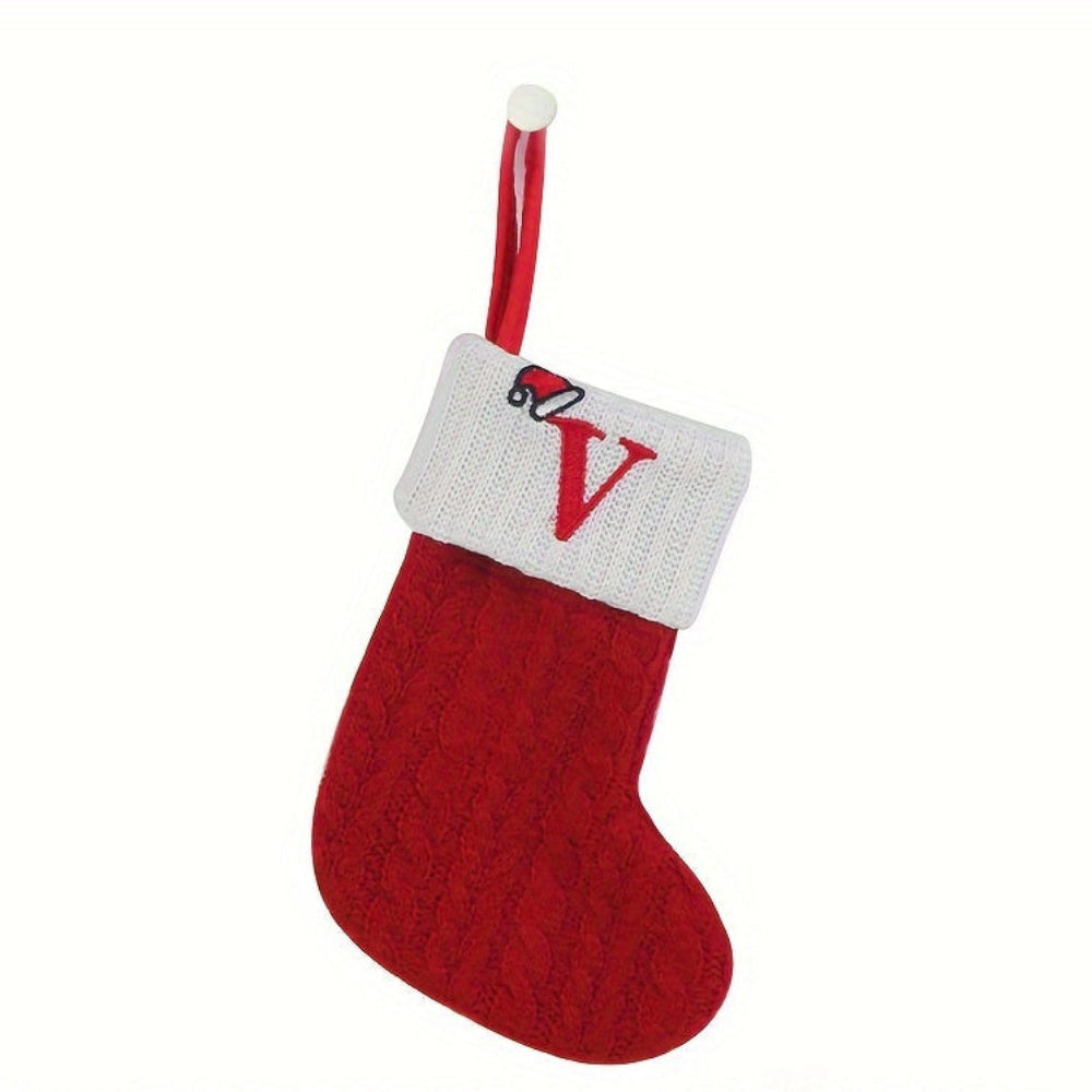 Christmas Stocking Knit Monogram Alphabet Decorative Holiday Sock
