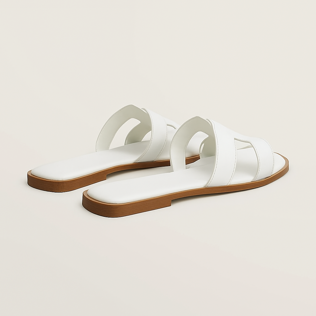 Leather Flat Sandals with Cut Out Strap