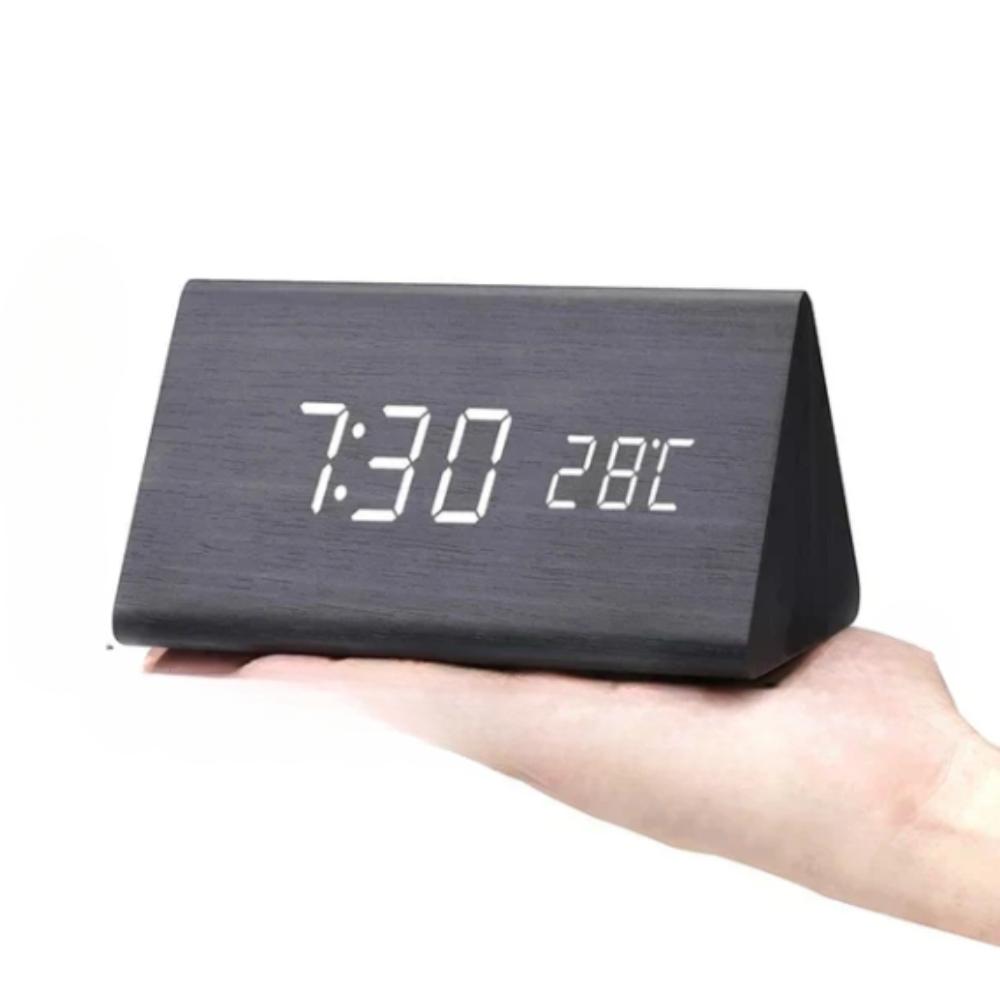 LED Alarm Clock with Wooden Digital Display