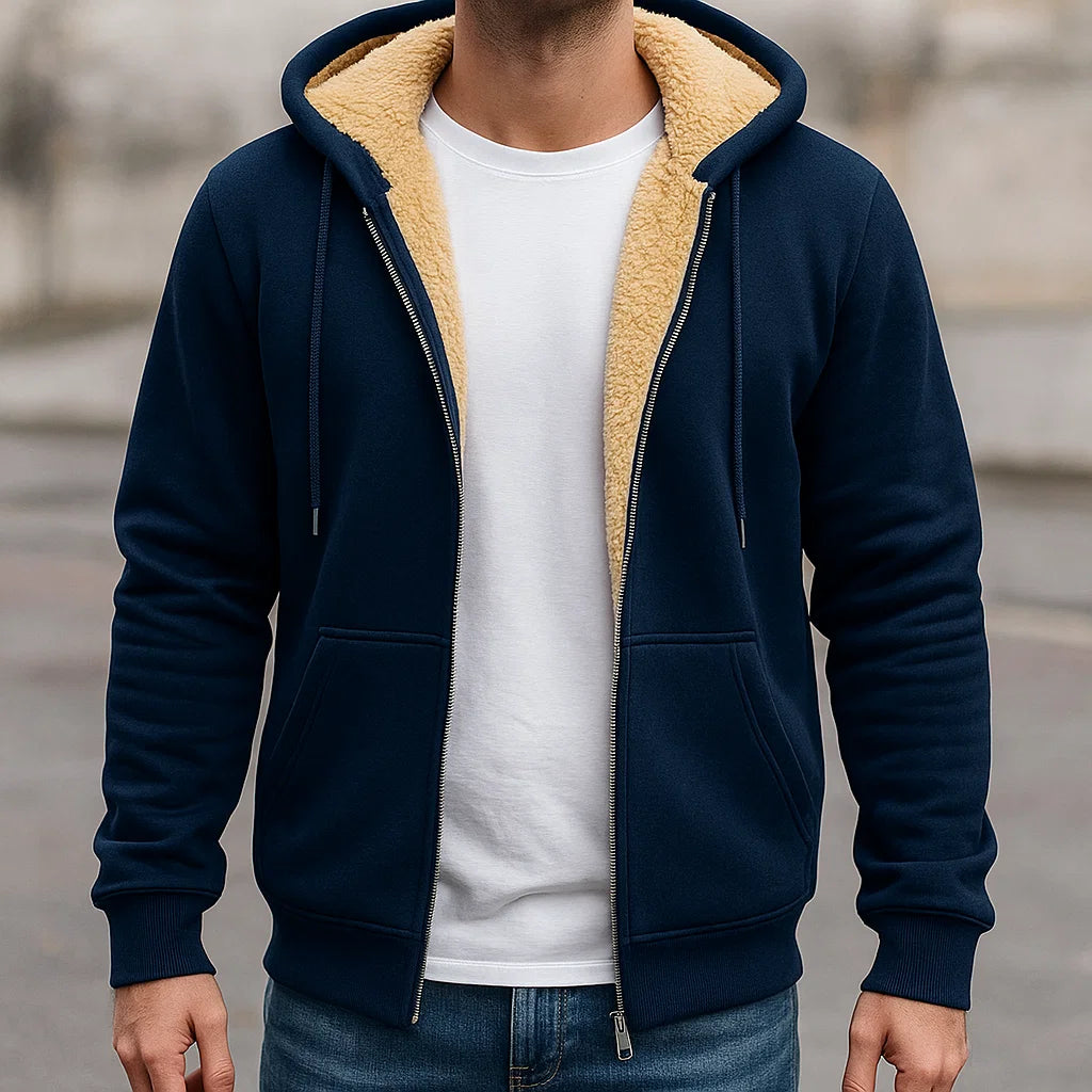 Sudadera con cremallera extragrande para hombre | Sudadera con capucha de forro polar cálido