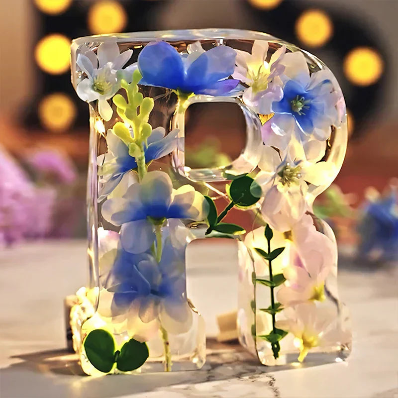 Letter Resin Lamp with Dried Flowers