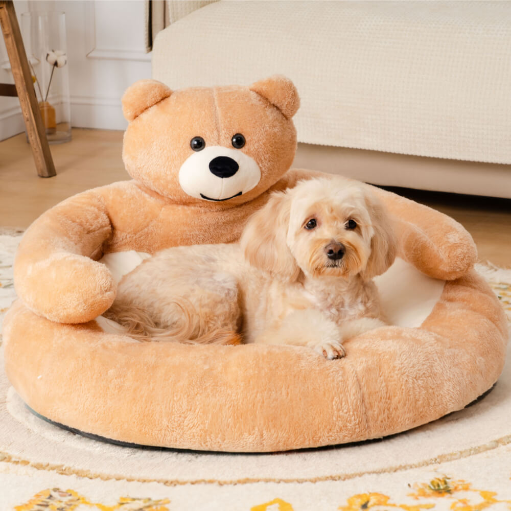 Pet Bed Plush Bear Cuddle-Style Nest