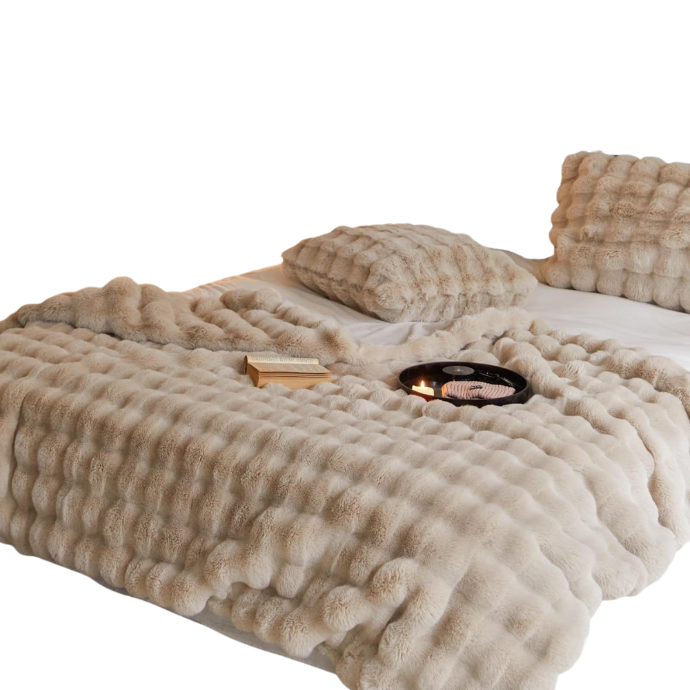 Copripiumino in maglia grossa con pelliccia sintetica