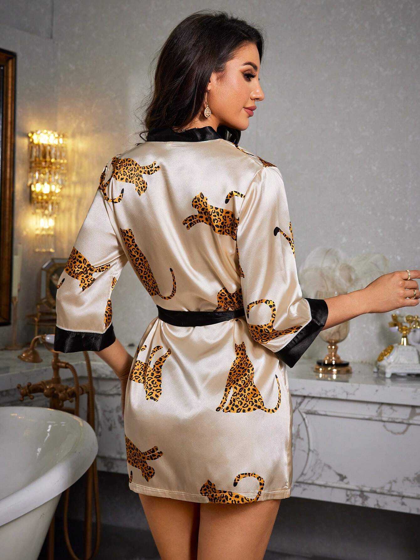 Satin Animal Print Dressing Gown Robe