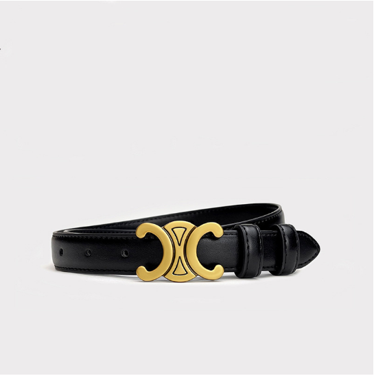 Leather Waist Belt with Gold Buckle Detail