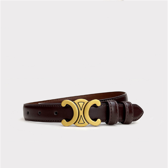 Leather Waist Belt with Gold Buckle Detail