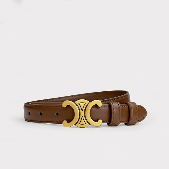 Leather Waist Belt with Gold Buckle Detail