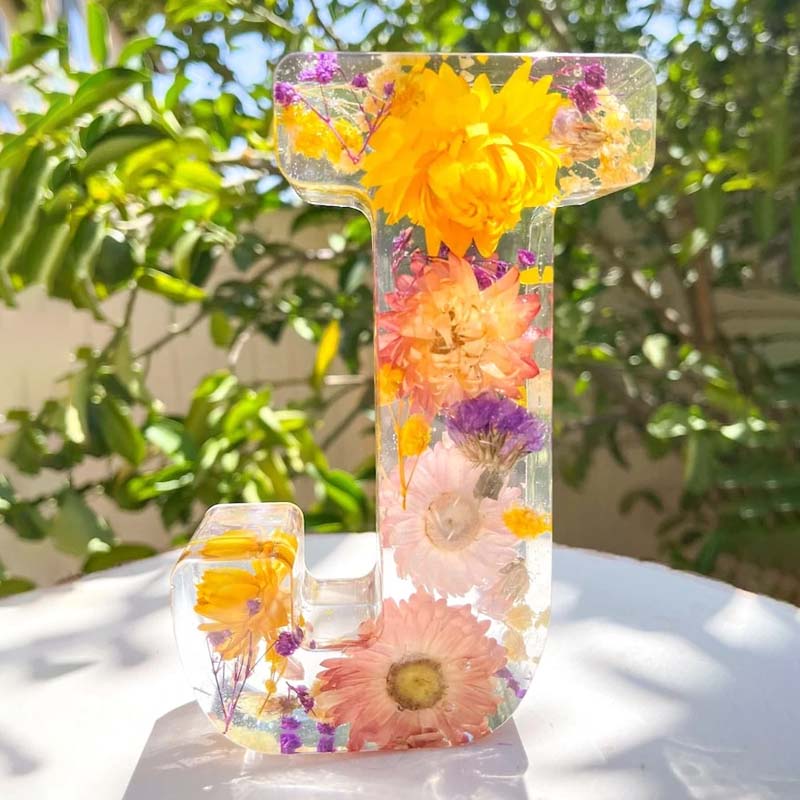 Letter Resin Lamp with Dried Flowers
