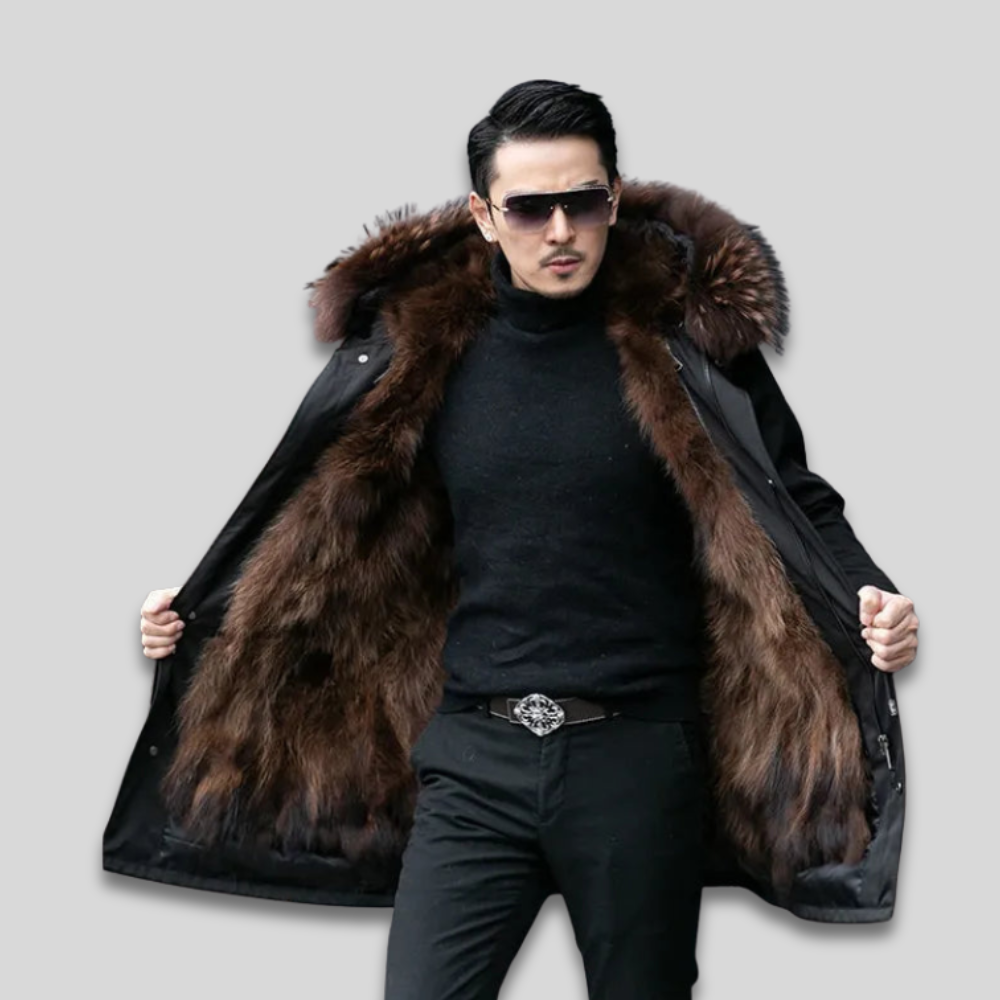 Men’s Warm Faux Fur Winter Parka Coat Hooded Lined