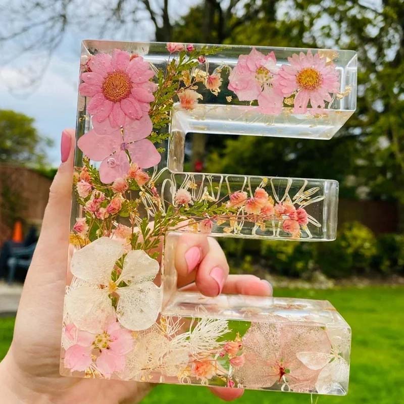 Letter Resin Lamp with Dried Flowers