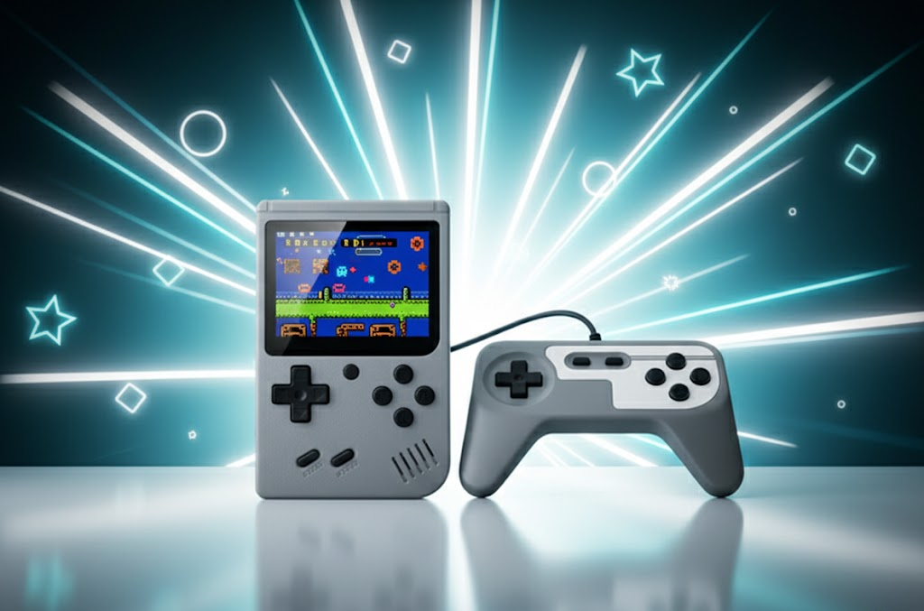 Video Game Console with Retro Handheld Style