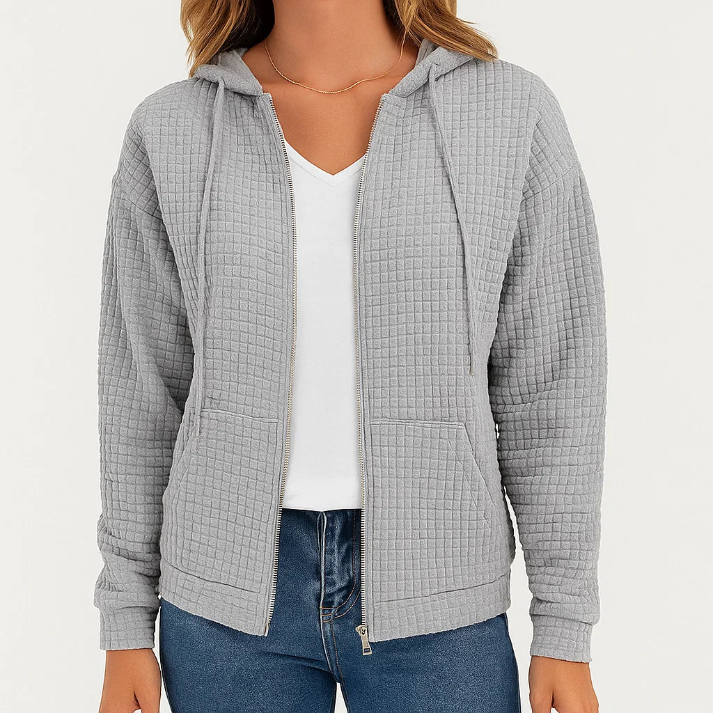 Women's Waffle Zip Up Sweatshirt | Casual Oversized Hoodie