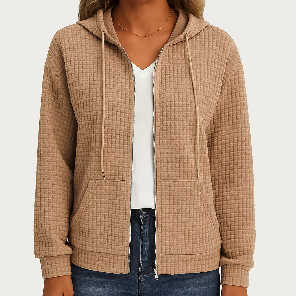 Women's Waffle Zip Up Sweatshirt | Casual Oversized Hoodie