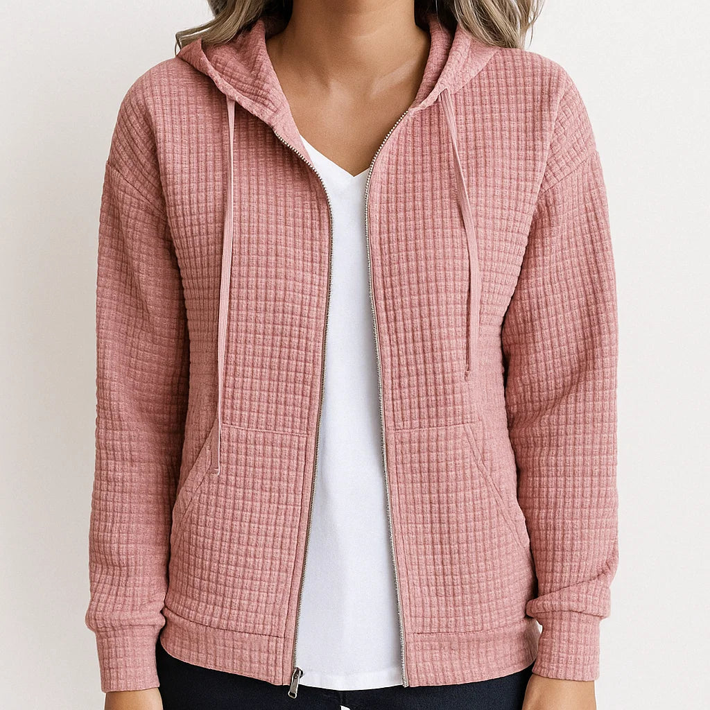Women's Waffle Zip Up Sweatshirt | Casual Oversized Hoodie
