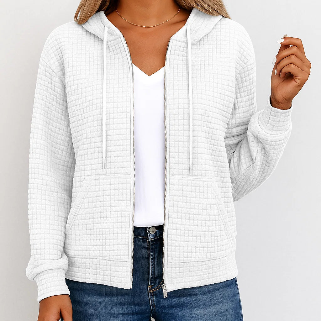 Women's Waffle Zip Up Sweatshirt | Casual Oversized Hoodie