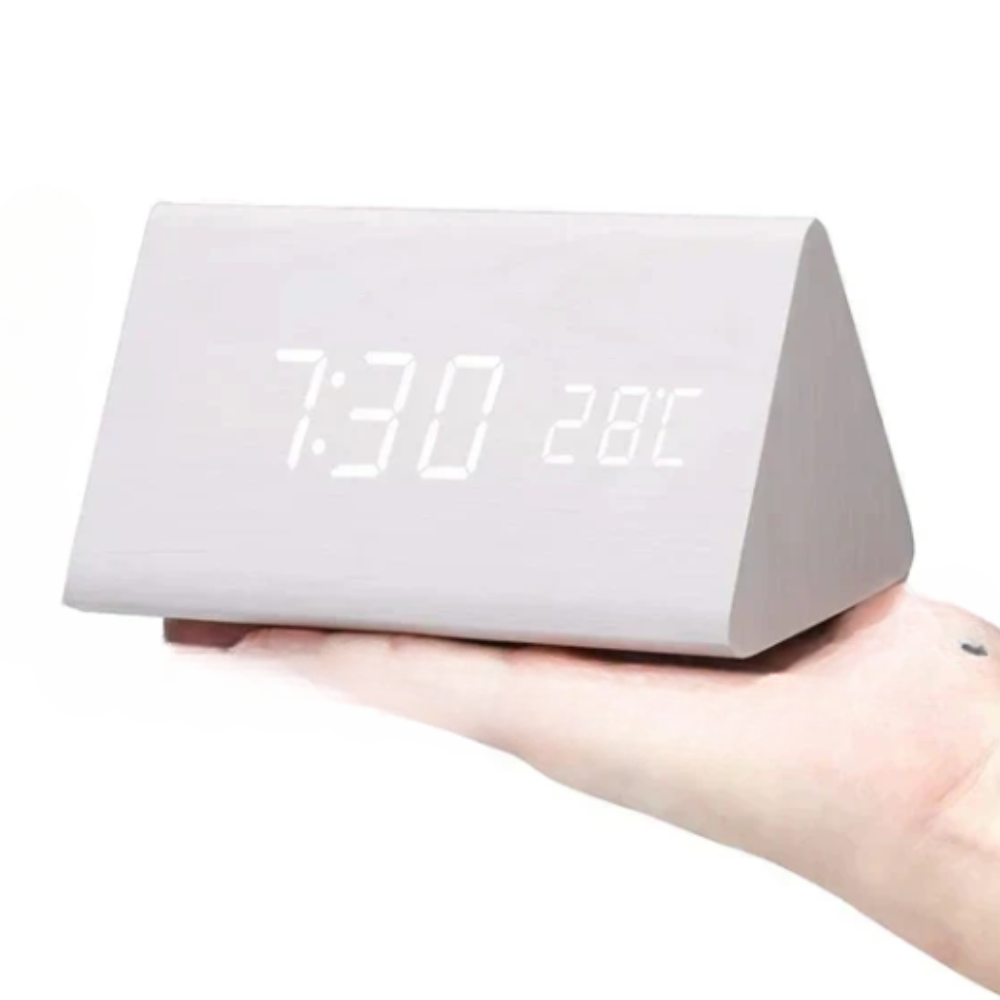 LED Alarm Clock with Wooden Digital Display