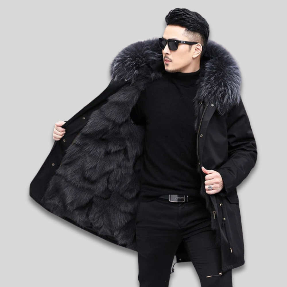 Men’s Warm Faux Fur Winter Parka Coat Hooded Lined