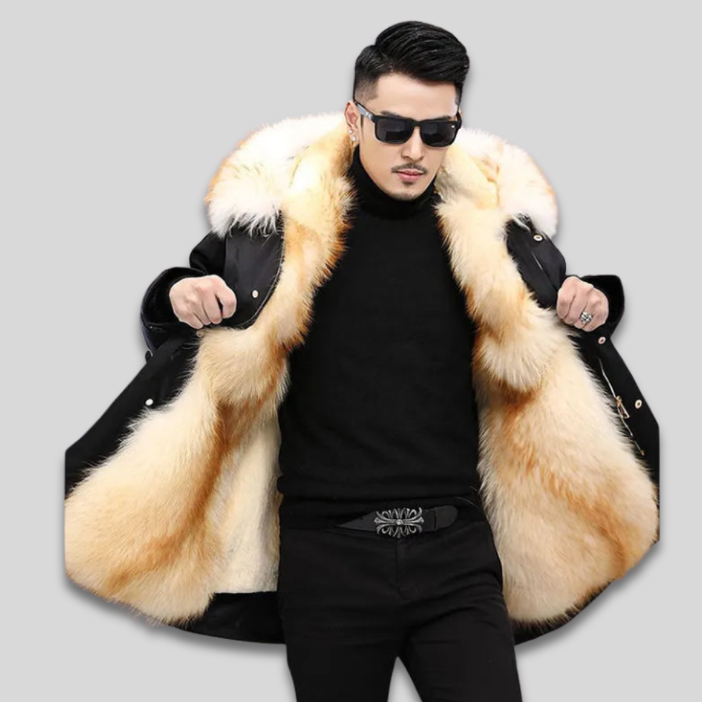 Men’s Warm Faux Fur Winter Parka Coat Hooded Lined