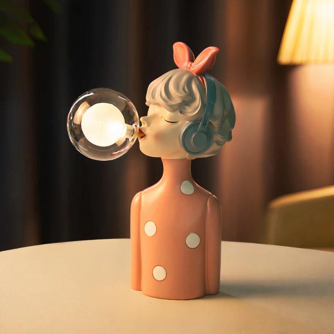 Table Lamp Girl Sculpture Resin Glass Light