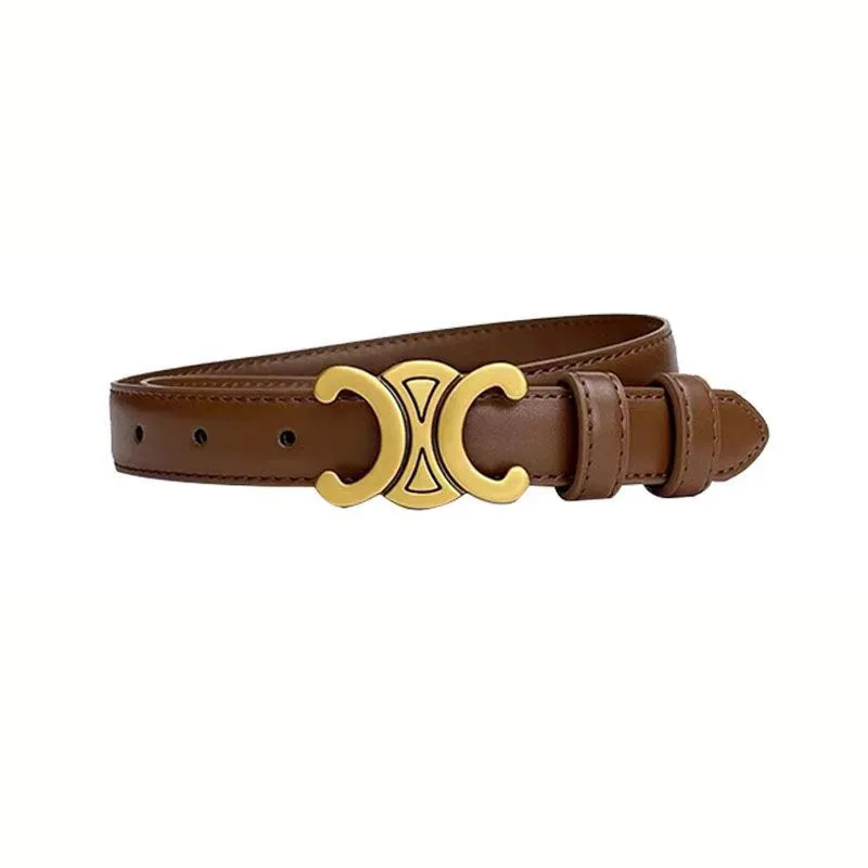 Leather Waist Belt with Gold Buckle Detail