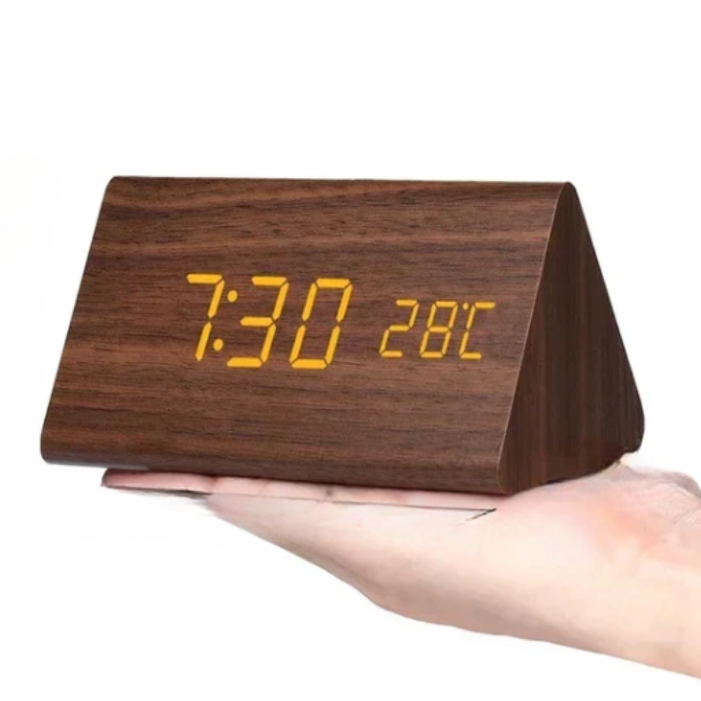 LED Alarm Clock with Wooden Digital Display