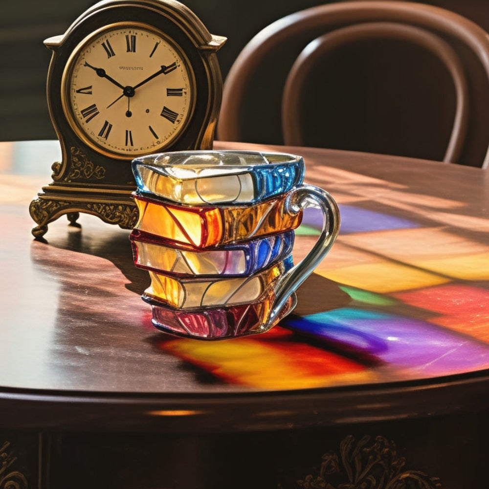 Tazza vetro design libri 3D regalo amanti lettura